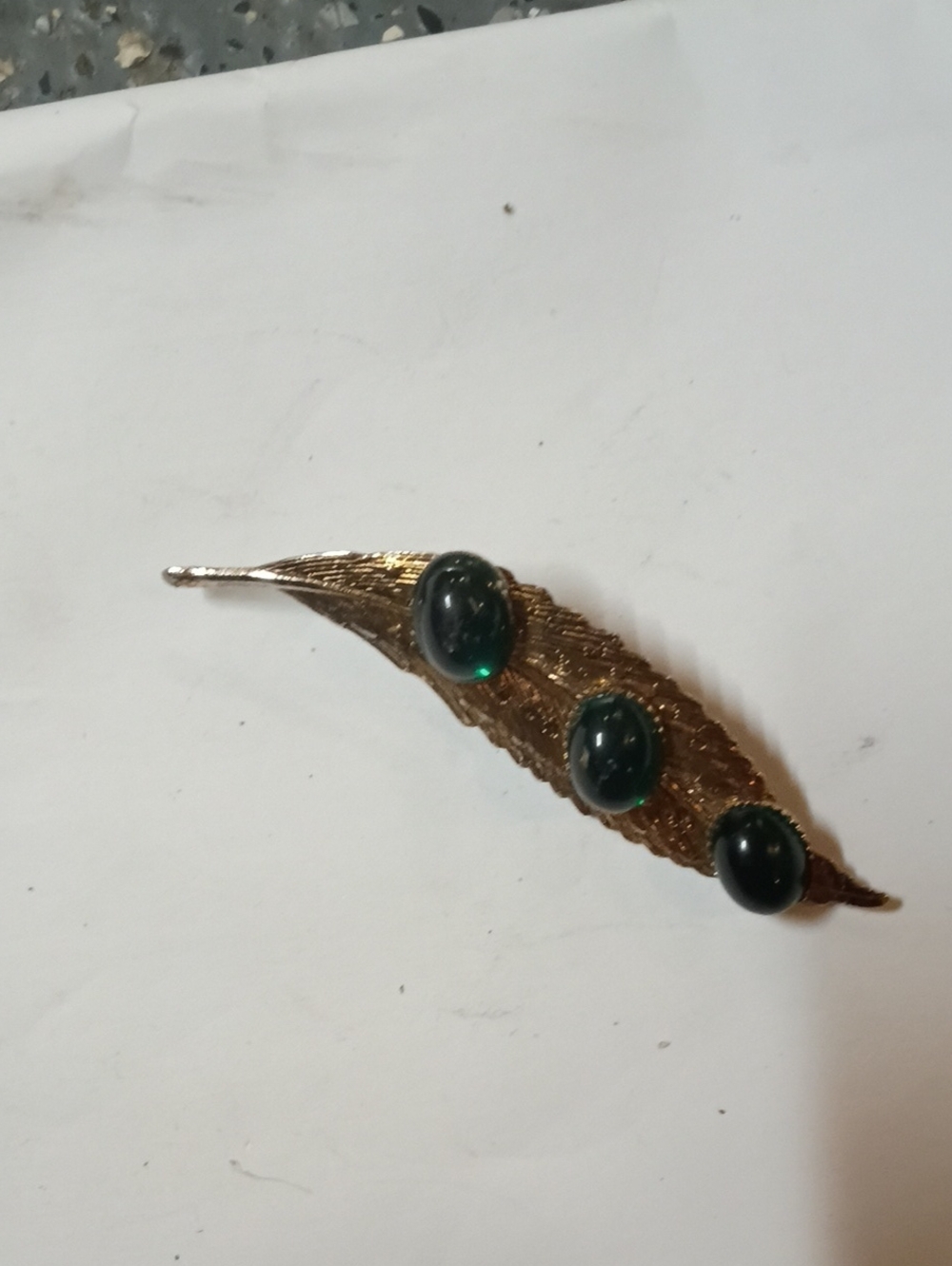 Gold Leaf Brooch with Emerald Cabochons - Women Jewelry